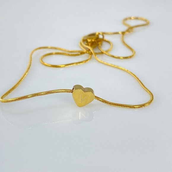 Gold Plated Stainless Steel Heart Initial Letter Necklace - Picture 11 of 16